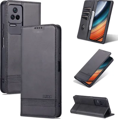 Produktbild von Redmi K50 Pro Leder Hülle, Klapphüllen Brieftasche Magnetverschluss Ständer Schutzhülle für Xiaomi Redmi K50 / K50 Pro Schwarz