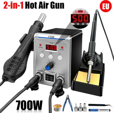 Produktbild von Lötstation mit Heißluft - 8586 A-Set - 2‑in‑1 - Digitales Display - 220V - Heißluftgebläse & Lötkolben
