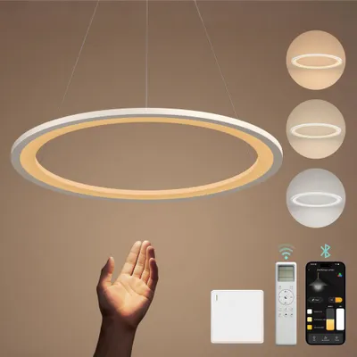 Produktbild von Mai & Mai Pendelleuchte Esstisch, 60cm LED Hängelampe, stufenlos dimmbar höhenverstellbare 30W Esstischlampe mit Fernbedienung Sandweiß Luvina01