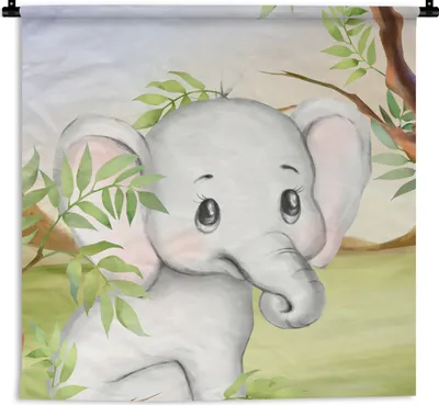 Produktbild von MuchoWow® Wandteppich Wandbehang Elefant - Dschungel - Blätter 150x150 cm Tapisserie Dekoration Wandtuch - Wohnaccessoires - Modernes