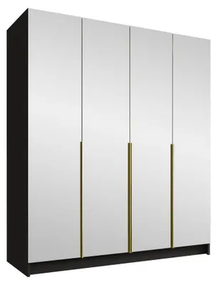 Produktbild von MIRJAN24 Kleiderschrank Santi III, Schlafzimmer, mit Spiegel, Drehtürenschrank, mit Kleiderstange, Modern, Garderobenschrank, Metallgriffe (Farbe: Schwarz / Schwarz + Gold)