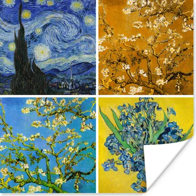 Produktbild von MuchoWow® Poster Van Gogh - Sternennacht - Collage 50x50 cm - Wohnzimmerdekoration