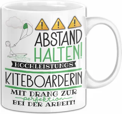 Produktbild von Kiteboarderin Tasse Geschenk Lustig Abstand Halten Hochleistungs-Kiteboarderin Mit Drang Zur Perfektion Bei Der Arbeit (Weiß)