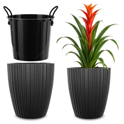 Productafbeelding van KADAX Bloempot, bloempot 40 cm, met binneninzetstuk, bloemenstandaard, kunststof, zwart