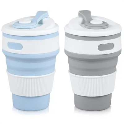 Image de Gobelets de voyage pliables, lot de 2, gobelets en silicone avec couvercle