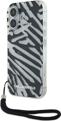 Obrázek produktu pro Karl Lagerfeld Iml Zebra Pattern & Cord Case For Iphone 16 - Černé
