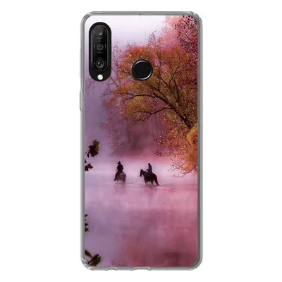 Produktbild von MuchoWow® Handyhülle Schutzhülle Hülle für Huawei P30 Lite Pferde - Nebel - Wald Silikon Softcase Handy Hülle - Handyhülle