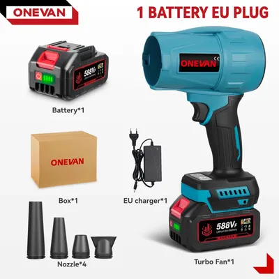 Immagine prodotto di Soffiatore elettrico per foglie - Motore turbo brushless - 300.000 giri/min - Senza fili - 18 V - 1 batteria + caricabatterie UE