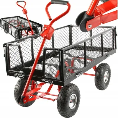 Immagine prodotto di Carrello a mano, carrello da trasporto, carrello da giardino con pareti laterali pieghevoli, pneumatici con battistrada e cerchioni in acciaio con cuscinetti a sfera, portata 400 kg