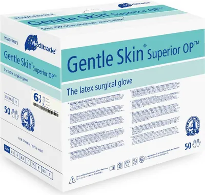 Obrázek produktu pro Meditrade® 904165 Meditrade® unisex OP-Handschuhe Gentle Skin® Superior OP™ weiß Größe 6,5 50 St.