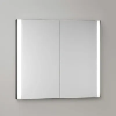 Productafbeelding van Keuco Royal Metis LED inbouwspiegelschaaf, 80 x 71 cm, met 2 deuren en spiegelverwarming, in Frans design