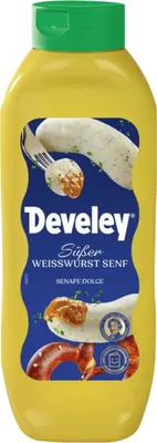 Obrázek produktu pro Develey sladká bílá hořčice na klobásy jemně nasládlá plastová láhev 875 ml