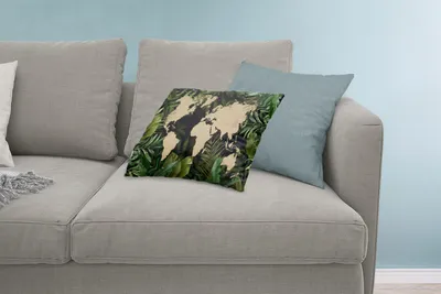 Produktbild von MuchoWow® Zierkissen Sofakissen Wohnzimmer Dekokissen 60x40 cm Weltkarte - Blätter - Braun - Kopfkissen - Polster mit Foto