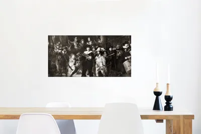 Produktbild von Poster - Die Nachtwache in Schwarz und Weiß - Rembrandt van Rijn - 80x40 cm