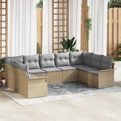 Image de Maison Exclusive - Ensemble de canapé de jardin avec coussin Beige polyrotin