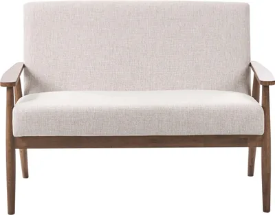 Produktbild von BELIANI 2-Sitzer Sofa Beige u. Dunkelbraun Stoffbezug Gepolstert mit Holz Armlehnen Retro Stil Wohnzimmersofa Polstersofa Stoffsofa Couch