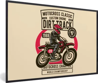 Produktbild von MuchoWow® MuchoWow® Gerahmtes Poster Motorrad - Vintage - Zeichnung 90x60 cm - Poster mit zchwarzem Bilderrahmen - Fotorahmen - Foto-Plakat