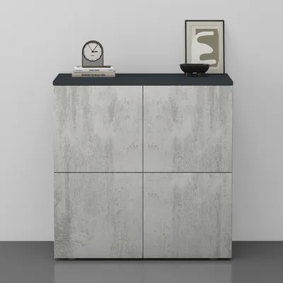 Image de doporro Buffet Commode 76cm Meuble de Rangement Gris Noir Mat et Béton Placard Salon Salle à Manger 4 Portes Schrank04
