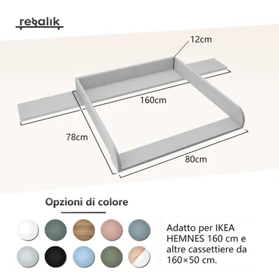 Immagine prodotto di piano fasciatoio regalik con top per Hemnes di IKEA, Piano fasciatoio per cassettiera 50x160 cm, Piano fasciatoio rimovibile, Pannelli frontali arrotondati, Superlegno bianco