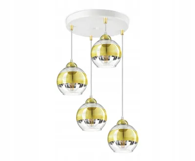 Obrázek produktu pro LUXOLAR Led stropní světlo 4 plameny - Stropní světlo bílo-zlaté E27 60W - Závěsné svítidlo do obývacího pokoje, kuchyně - Zlaté průhledné skleněné koule