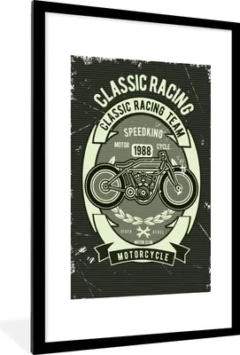 Produktbild von MuchoWow® MuchoWow® Gerahmtes Poster Motorrad - Vintage - Illustration - Zitat 60x90 cm - Poster mit zchwarzem Bilderrahmen - Dekoration - Wandposter Wohnzimmer - Hochwertig