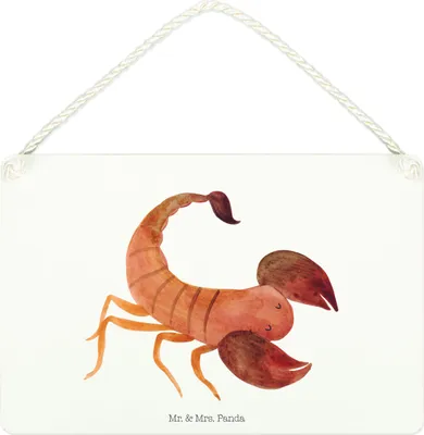 Produktbild von Mr. & Mrs. Panda Deko Schild Sternzeichen Skorpion DIN A4 - Weiß - Geschenk, Türschild, kleine aufmerksamkeit, Geburtstag Oktober, November, Holzschild, holzbild