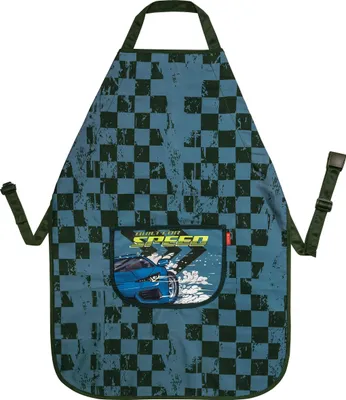 Produktbild von Kinderschürze Fast Wheels, 500x750 mm, wasserabweisend, mit Klickverschluss und längenverstellbarem Halsband