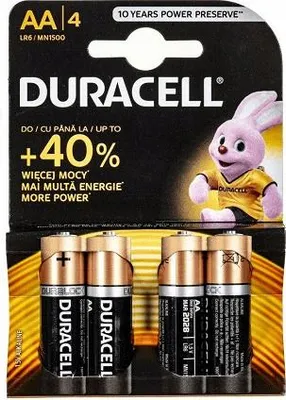 Produktbild von Duracell AA LR6, Einwegbatterie, AA, Alkali, 1,5 V, 4 Stück(e), Sichtverpackung