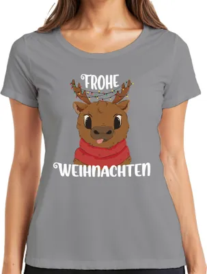 Produktbild von Frohe Weihnachten Rentier Süß - Weihnachten Weihnachtsgeschenk Christmas Damen T-Shirt, Grau, XXL