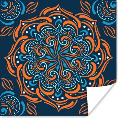 Produktbild von MuchoWow® Poster Mandala - Orange - Blau - Muster 50x50 cm - Wohnzimmerdekoration