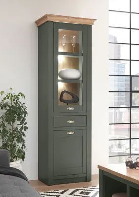 Produktbild von Vitrine Cambridge 68cm grün wotan eiche Standvitrine Wohnzimmer Modern
