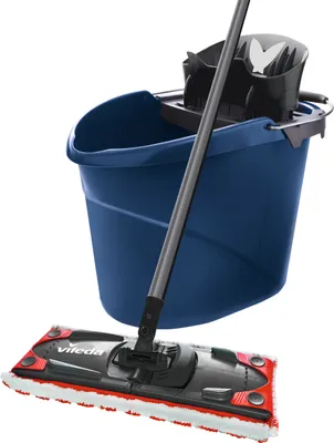 A blue Vileda mop and bucket set is shown against a white background.