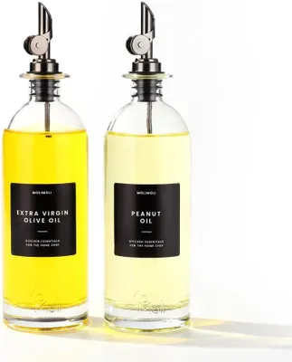 Produktbild von Ölspenderflasche für die Küche – Automatische Ausgießhilfe – Glasflasche – Set aus 2 Stück