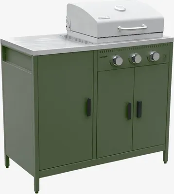 Immagine prodotto di Modulo cucina da esterno in metallo con barbecue a gas a 3 bruciatori, Verde