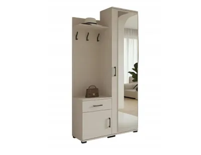 Zdjęcie produktu dla Garderoba ERYK z lustrem 40x90x190 cm – nowoczesny wieszak do przedpokoju w kolorze kaszmirowym z wieszakami na ubrania