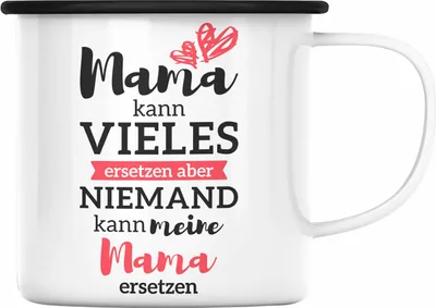 Produktbild von Trendation - Mama Emaille Tasse mit Spruch Geschenk Muttertag von Tochter Sohn Mutter Emaille Emaille Tasse (Schwarz)