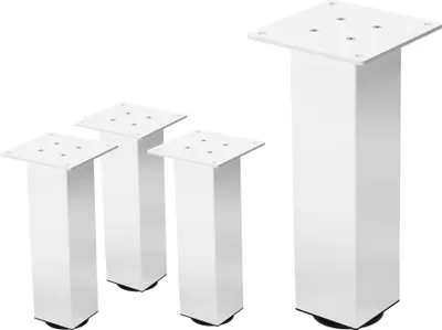 Zdjęcie produktu dla ML-Design Zestaw 4 sztuk nóg stołowych / ławkowych I-Design, 30 cm, biały połysk, ze stali malowanej proszkowo, kwadratowe, profil 8x8 cm, regulowana wysokość