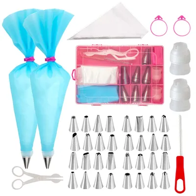 Intirilife 52-teiliges Spritztüllen Set mit Aufbewahrungsbox - 19.5 x 14 x 3.5 cm - Wiederverwendbar Spritztüllen aus Edelstahl Spritzbeutel aus Silikon und Kunststoff Zubehör