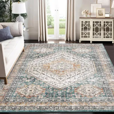 Obrázek produktu pro Velký koberec do obývacího pokoje – obdélníkový koberec o rozměrech 240 x 340 cm – 100% polyester – lze prát v pračce – protiskluzová gumová spodní strana – odolný – geometrický vzor – šedá barva