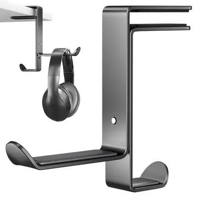 Produktbild von Kopfhörerhalter Headsetständer Kabelorganizer - Verstellbar - Kunstleder - Multifunktional - Für Schreibtisch bis 4,5 cm