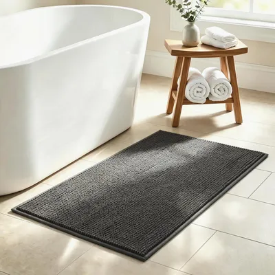 Produktbild von Chenille Badezimmerteppich rutschfest 80x50cm Anthrazit Saugfähig Schnelltrocknend Maschinenwaschbar