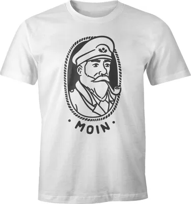 Produktbild von Herren T-Shirt Kapitän Seemann mit Pfeife Schriftzug Moin Fun-Shirt Spruch lustig Moonworks® weiß 4XL