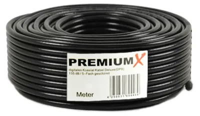 Produktbild von 25m PremiumX DELUXE PRO Koaxial Kabel SCHWARZ 135dB 5-Fach geschirmt, reines Kupfer SAT Antennenkabel 135dB Neu