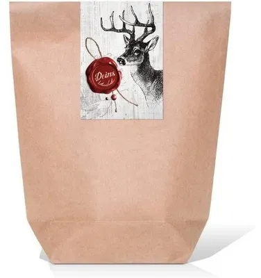 Produktbild von 25 kleine braune natur Geschenktüten Papier-Tüten + beschreibbare Aufkleber WEISS KLEEBLATT Glücksbringer 14 x 22 x 5,6 cm Verpackung Geschenk Hochzeit Mitgebsel Silvester GeburtstagHirsch / 10 Stück