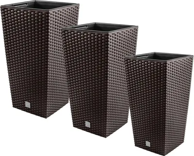 Produktbild von PAFEN 3in1 Set 3X Blumentopf Blumenkübel Rattan-Optik Braun Pflanztopf inkl. Einsatz XL-Set