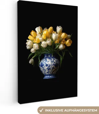 Obrázok produktu pre Obrazy na plátne 60x90 cm - Kvety - Tulipány - Žltá, nástenné umenie, dekorácie na stenu obývačka, obraz