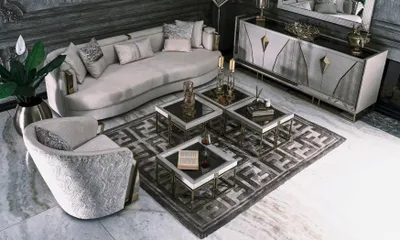 Produktbild von Wohnzimmer Gruppe Sofas Stoffsofa Sessel Couchtische Set 6tlg Grau