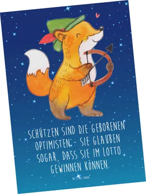 Produktbild von Mr. & Mrs. Panda Postkarte Schütze Optimist - Sternenhimmel Blau - Geschenk, Ansichtskarte, Ansichtskarten, Optimismus, Abenteuergeist, Fotokarte, Sternzeichen, Grußkarte