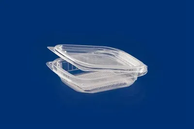 Produktbild von 50x Rechteckbecher klar mit angehängtem Deckel 125 ml (PP)