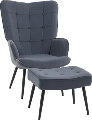 Produktbild von Sessel mit Ottomane, bis 120 kg. Knopfheftung, Dunkelgrau